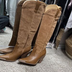 Gianni Bini tan metal toe western Knee high Boots